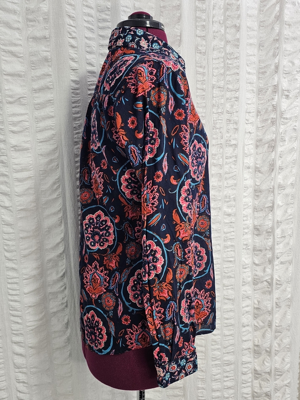 Lucky Brand Western Folk Art Boho Paisley Floral Button Up Blouse Long Sleeve - Picture 6 of 13